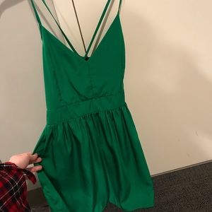 Hunter green backless v neck dress